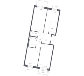 Планировка трехкомнатной(квартира) площадью 81.39 квадратных метров в ЖК “ЖК Квартал Западный”