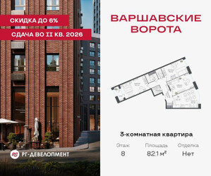 Планировка трехкомнатной(квартира) площадью 82.1 квадратных метров в ЖК “ЖК Варшавские ворота”