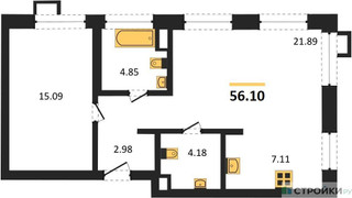 Планировка однокомнатной(апартаменты) площадью 56.1 квадратных метров в “ЖК N’ICE LOFT (Найс Лофт)”
