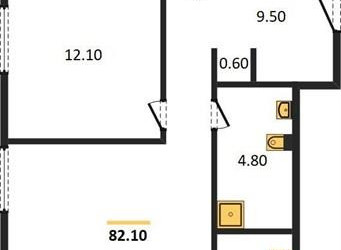 Планировка двухкомнатной(квартира) площадью 82.5 квадратных метров в ЖК “ЖК SHIFT (Шифт)”