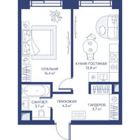 Планировка однокомнатной(квартира) площадью 38.9 квадратных метров в “ЖК Свет”
