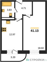 Планировка однокомнатной(квартира) площадью 41.13 квадратных метров в “Ласточкино”