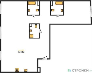 Планировка двухкомнатной(квартира) площадью 124.8 квадратных метров в ЖК “Квартал Foriver”