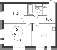 Планировка двухкомнатной(квартира) площадью 53.2 квадратных метров в “ЖК Первый Московский”