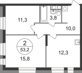 Планировка двухкомнатной(квартира) площадью 53.2 квадратных метров в ЖК “ЖК Первый Московский”