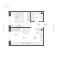 Планировка однокомнатной(квартира) площадью 39.7 квадратных метров в “ЖК АРТЕЛЬ”