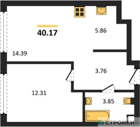 Планировка однокомнатной(квартира) площадью 40.17 квадратных метров в ЖК “ЖК TATE (Тэйт)”