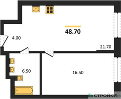 Планировка однокомнатной(квартира) площадью 48.7 квадратных метров в “Архитектурный проект U2 (ЮТУ)”