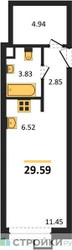 Планировка студии(апартаменты) площадью 29.59 квадратных метров в “ЖК N’ICE LOFT (Найс Лофт)”