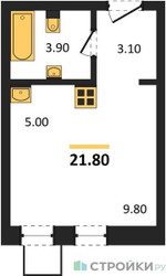 Планировка студии(квартира) площадью 21.8 квадратных метров в ЖК “ЖК Никольский квартал Отрада”