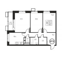 Планировка трехкомнатной(квартира) площадью 76.5 квадратных метров в “ЖК Космос”