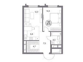 Планировка однокомнатной(квартира) площадью 49.7 квадратных метров в “ЖК Дом 56”
