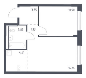 Планировка однокомнатной(квартира) площадью 40.62 квадратных метров в ЖК “ЖК Молжаниново”