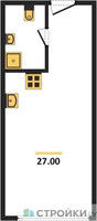 Планировка студии(апартаменты) площадью 27 квадратных метров в “ЖК Nametkin Tower (Наметкин Тауэр)”