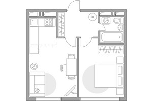 Планировка двухкомнатной(квартира) площадью 41.2 квадратных метров в “ЖК Бригантина”
