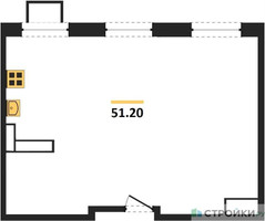 Планировка однокомнатной(апартаменты) площадью 48.1 квадратных метров в ЖК “ЖК Легендарный квартал на Ботаническом саду”