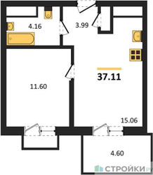 Планировка однокомнатной(квартира) площадью 37.11 квадратных метров в ЖК “ЖК ВОСТОК II”
