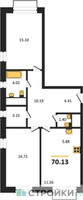 Планировка двухкомнатной(квартира) площадью 70.13 квадратных метров в “ЖК Новоград Павлино”
