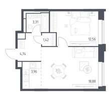 Планировка однокомнатной(квартира) площадью 44.87 квадратных метров в “ЖК Верейская 41”