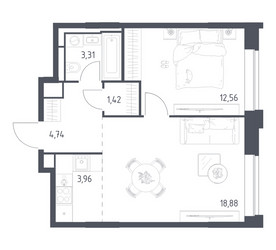 Планировка однокомнатной(квартира) площадью 44.87 квадратных метров в ЖК “ЖК Верейская 41”