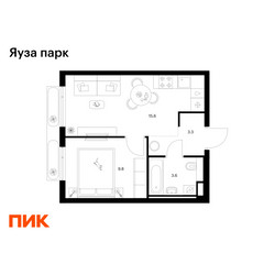 Планировка однокомнатной(квартира) площадью 32.3 квадратных метров в ЖК “ЖК Яуза Парк (Мытищи)”