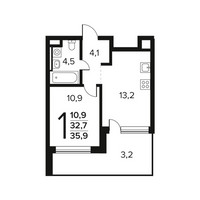 Планировка однокомнатной(квартира) площадью 35.9 квадратных метров в “Новые Ватутинки. Заречный”