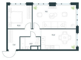 Планировка двухкомнатной(квартира) площадью 54.2 квадратных метров в “ЖК Level Южнопортовая”