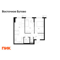 Планировка двухкомнатной(квартира) площадью 57.7 квадратных метров в “ЖК Восточное Бутово”
