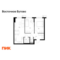 Планировка двухкомнатной(квартира) площадью 57.7 квадратных метров в ЖК “ЖК Восточное Бутово”