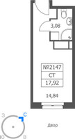 Планировка студии(апартаменты) площадью 17.92 квадратных метров в “ЖК Волковская 67”
