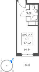 Планировка студии(апартаменты) площадью 17.92 квадратных метров в ЖК “ЖК Волковская 67”