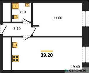Планировка однокомнатной(квартира) площадью 39.2 квадратных метров в ЖК “ЖК ЗИЛАРТ”