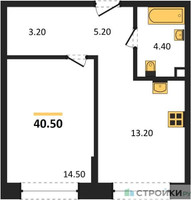 Планировка однокомнатной(квартира) площадью 40.5 квадратных метров в “ЖК Шагал”