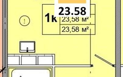 Планировка студии(квартира) площадью 23.58 квадратных метров в ЖК “ЖК Радость (Радумля Парк)”