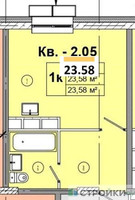 Планировка студии(квартира) площадью 23.58 квадратных метров в “ЖК Радость (Радумля Парк)”