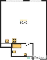 Планировка однокомнатной(апартаменты) площадью 50.4 квадратных метров в “ЖК Nametkin Tower (Наметкин Тауэр)”