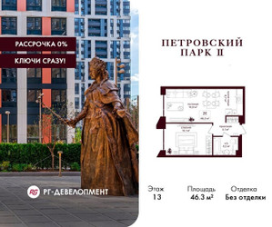 Планировка однокомнатной(квартира) площадью 46.3 квадратных метров в ЖК “ЖК Петровский парк II”