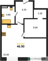 Планировка однокомнатной(квартира) площадью 46.9 квадратных метров в “ЖК STONE Sokolniki (Сокольники)”