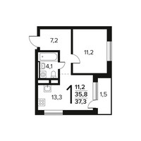 Планировка однокомнатной(квартира) площадью 37.3 квадратных метров в “Новые Ватутинки. Заречный”