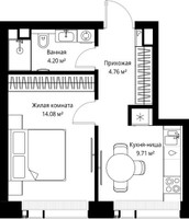 Планировка однокомнатной(квартира) площадью 32.75 квадратных метров в “ЖК Веер”