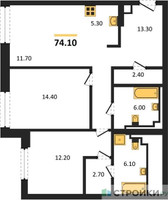 Планировка двухкомнатной(квартира) площадью 74.1 квадратных метров в “ЖК INJOY (Инджой)”