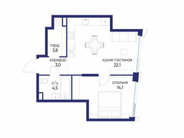 Планировка однокомнатной(квартира) площадью 47.52 квадратных метров в “ЖК Остров”