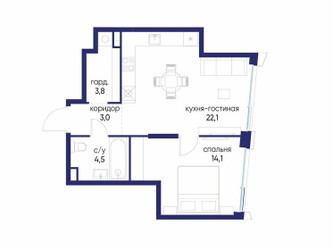 Планировка однокомнатной(квартира) площадью 47.52 квадратных метров в ЖК “ЖК Остров”