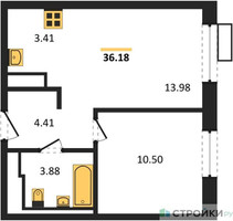 Планировка однокомнатной(квартира) площадью 36.18 квадратных метров в “ЖК Пятницкие луга”