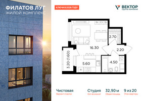Планировка студии(квартира) площадью 32.9 квадратных метров в “Квартал Филатов луг”