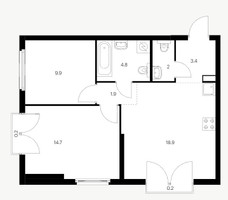 Планировка двухкомнатной(квартира) площадью 56 квадратных метров в “ЖК Барклая 6”