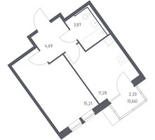 Планировка однокомнатной(квартира) площадью 35.71 квадратных метров в “ЖК Молжаниново”