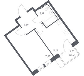 Планировка однокомнатной(квартира) площадью 35.71 квадратных метров в ЖК “ЖК Молжаниново”