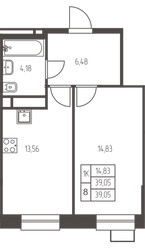 Планировка однокомнатной(квартира) площадью 39 квадратных метров в ЖК “ЖК Новая Ивантеевка”
