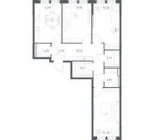 Планировка трехкомнатной(квартира) площадью 77.96 квадратных метров в “ЖК Космический Квартал”